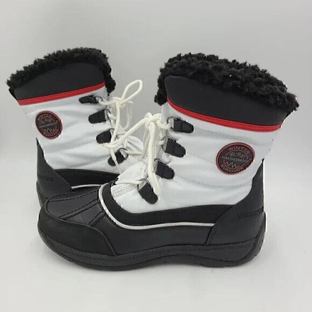 Ankle Winter Boots Weatherproof Womens Boots Lauren Black & White Size US 6 M